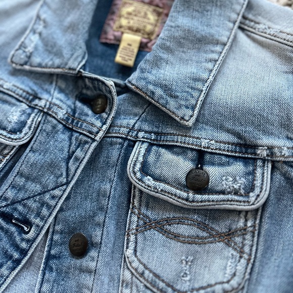 Abercrombie & Fitch Vintage Distressed Light Blue Short Denim Jacket Trucker Med - Picture 5 of 14